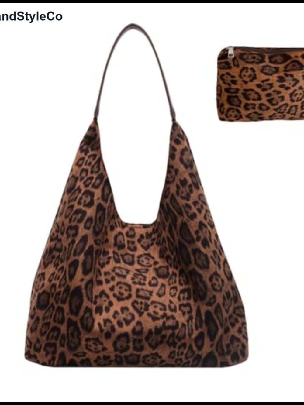 Leopard Print Faux Suede Hobo Tote Bag Set Large Capacity Shoulder Handbag
